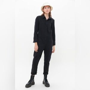 One Teaspoon Black Button-Front Long-Sleeve Jumpsuit